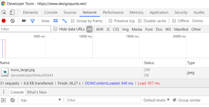 chrome console load speed