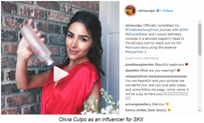 Olivia Culpo as an influencer for SKII